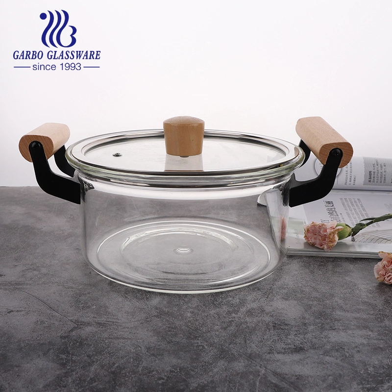 2800ml Borosilicate Glass Pot with Wooden Handle for Sale