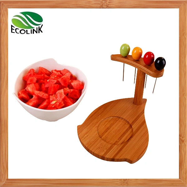 Ceramic Salad Bowl with Bamboo Stand and Fruit Fork