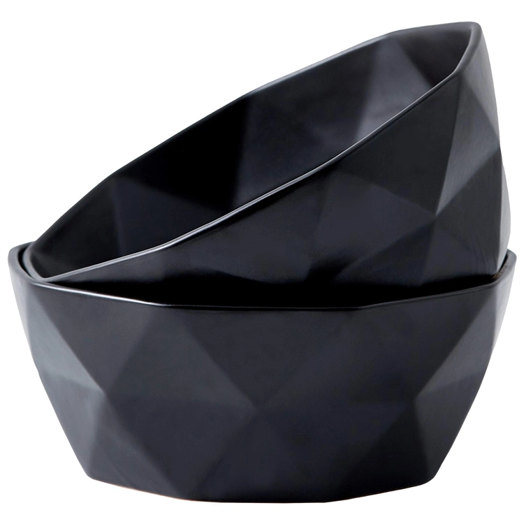 Modern Design Geometry Matte Black Bowl Ceramic Fruit Big Bowl