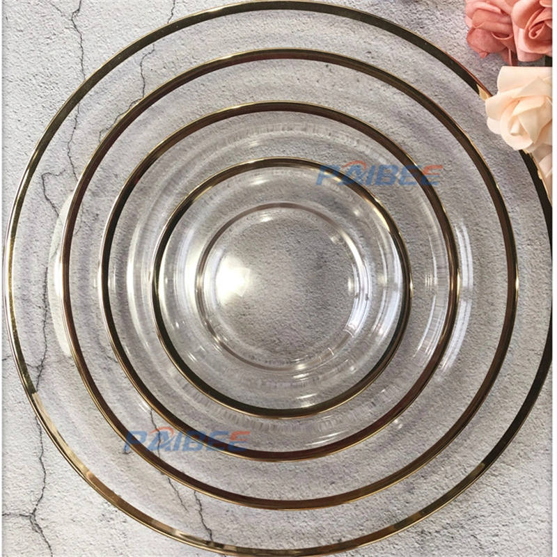 Glass Dinnerware Sets Wedding Popular Glass Plate Sets High Transparent Gold Rim Glass Plate