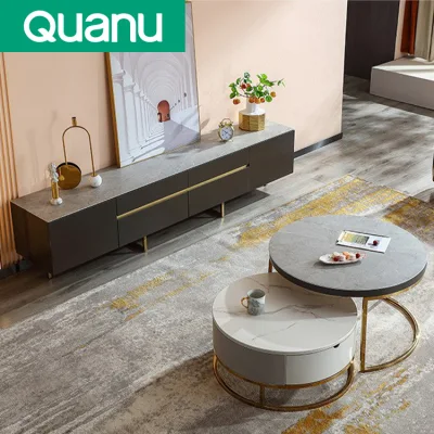 Quanu 670106 Mobiliário moderno e luxuoso para sala de estar, mesa de chá redonda, suporte para TV, conjunto de mesa de centro