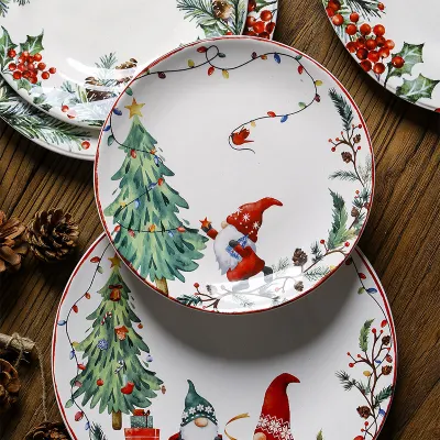 Coleção de jantar de cerâmica com tema de Natal Conjunto de louça para presente de decoração de Natal