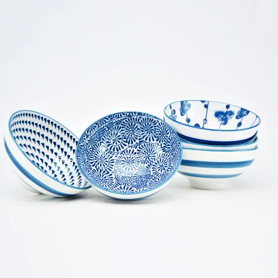 Conjunto de jantar de cerâmica azul personalizado por atacado com estilo japonês para restaurante