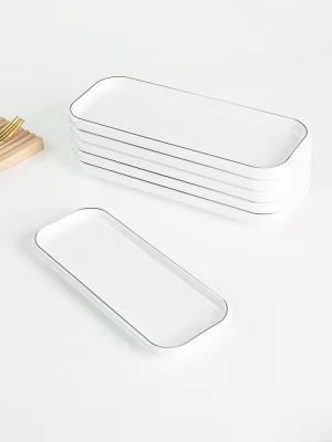 Utensílios de mesa de listras longas de melamina A5 Imitação de hotel Prato de porcelana retangular Prato de sobremesa para restaurante Pratos de sushi de grau alimentício