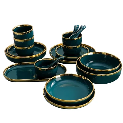 Louça de jantar de cerâmica verde escuro conjunto de talheres