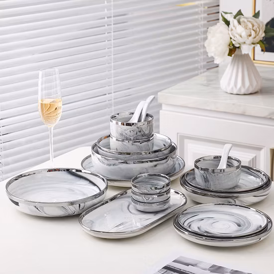 Pratos de mármore Conjunto de louça de porcelana Conjunto de louça de porcelana